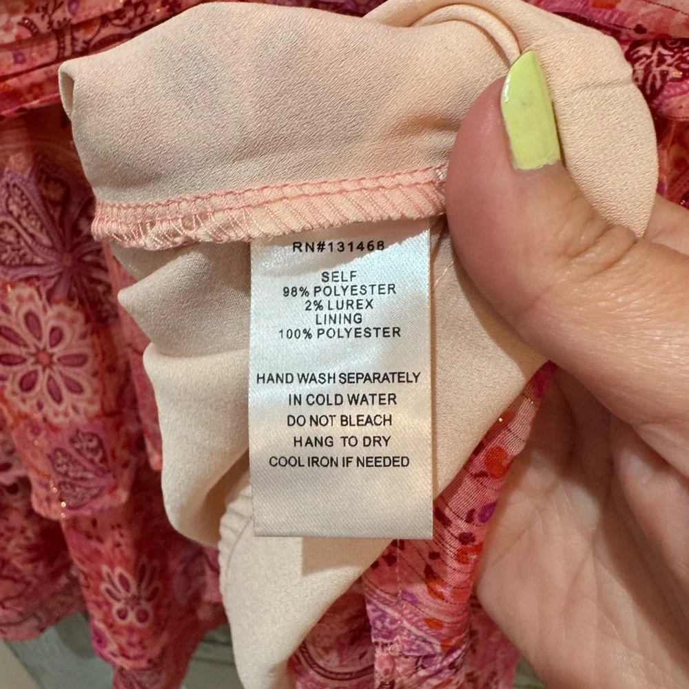 FATE FLORAL PRINT TIERED MINI DRESS IN PINK SIZE MEDIUM BOHO - Picture 6 of 9